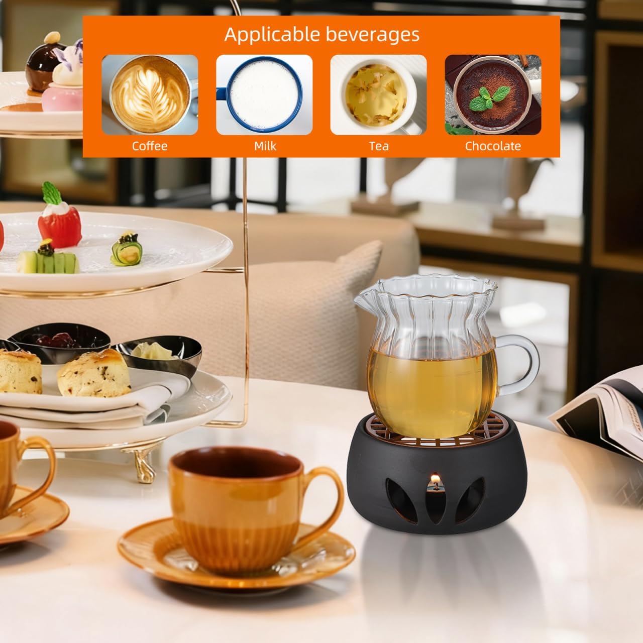 1 Set Ceramic Teapot Warmer Heating Base, Japanese Style 4.72x2.36 Inch Non-Slip Mat, Home Office Tea Coffee Milk Candle Holder Desktop Decor