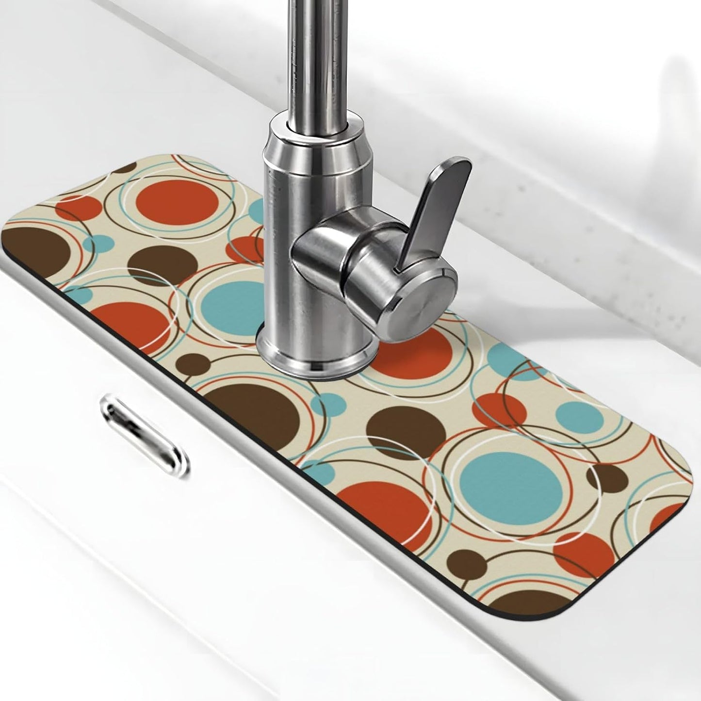 Aquamarine Blue Mexican Tiles Faucet Splash Guard Mat for Kitchen Sink 15x5.5" - Colors B