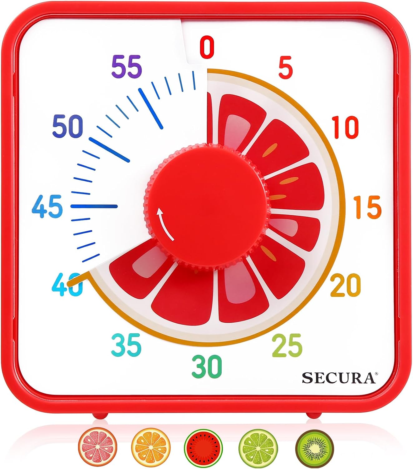 Secura 7.5-Inch Fruit Visual Timer for Kids, 60-Minute Countdown Timer for Classroom or Kitchen, Durable Mechanical Timer Clock with Magnetic Backing (Orange)