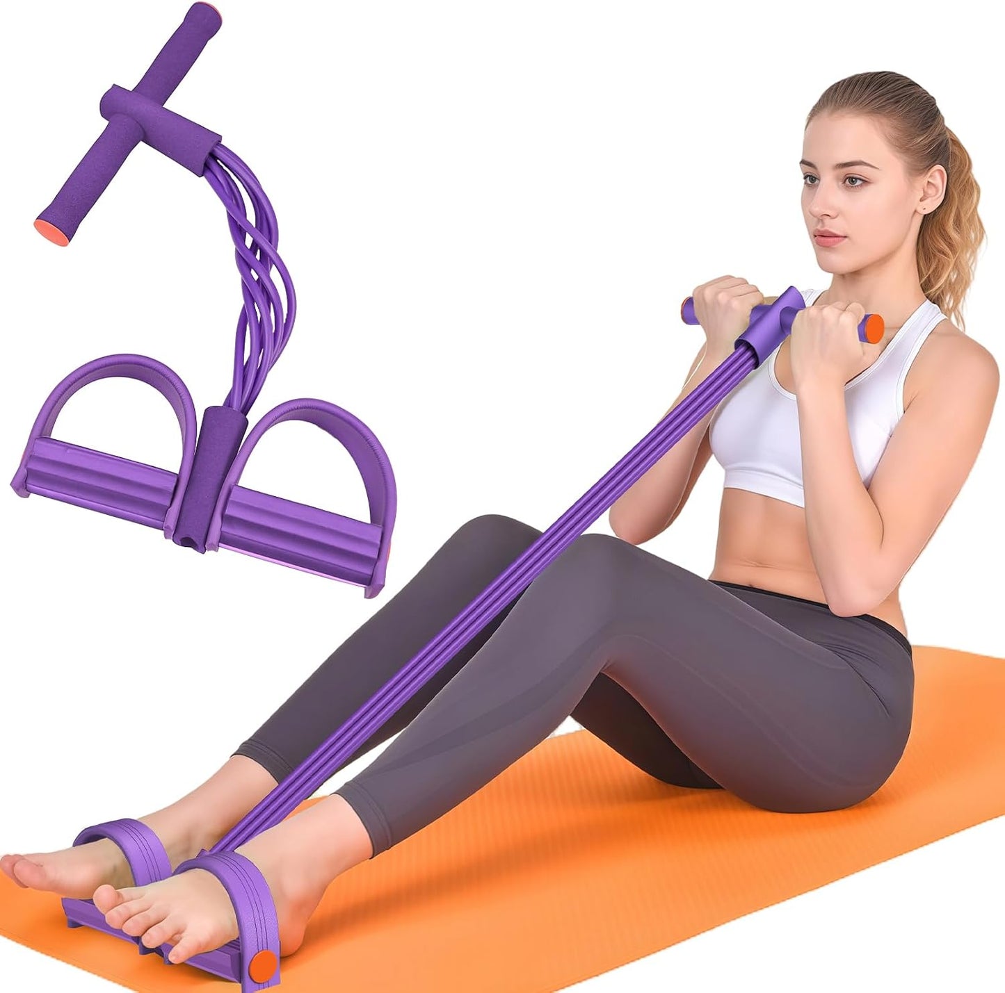 Pedal Resistance Band with Handles, 6-Tubes Natural Rubber Exercise Bands | Upgrade Foot Pedal Resistance Bands for Working Out, Multifunction Fitness Equipment for Abdomen, Waist, Arm, Leg, Pilates