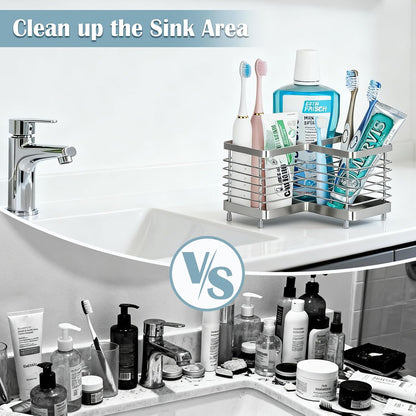 Toothbrush Holders for Bathrooms, 4 Slots Metal Tooth Brushing Organizer | Rustproof Electric Tooth Brush Toothpaste Holder with Drainage for Bathroom Countertop, White