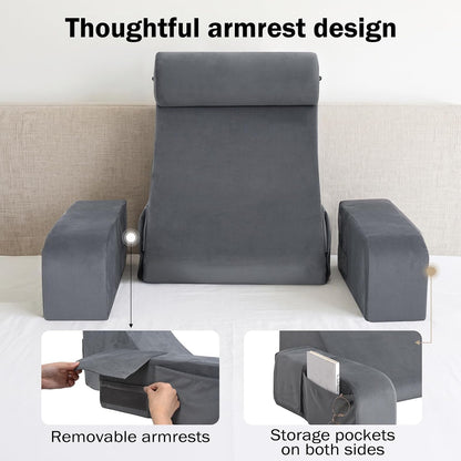 ENITYA 21" Reading Pillow for Bed with Firm Back Support & Big Pockets