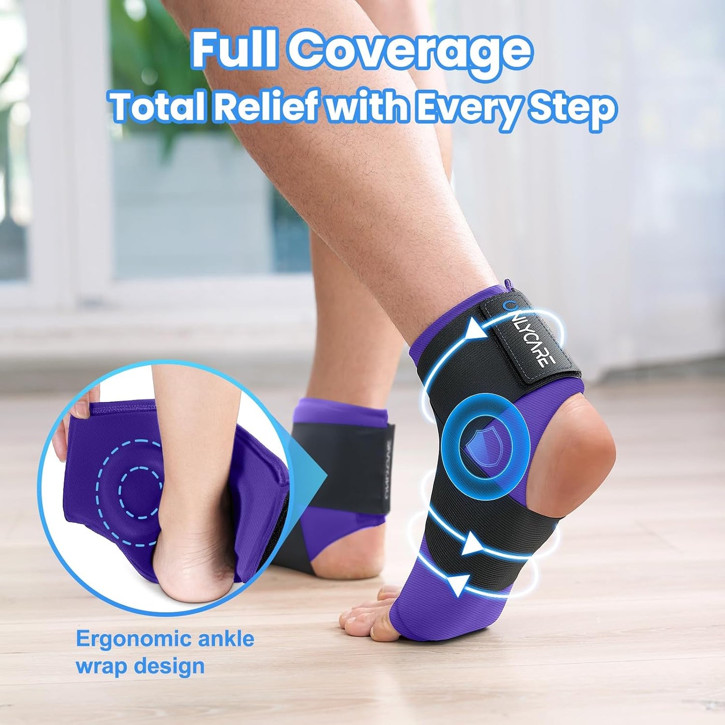 ONLYCARE Ankle Ice Pack Wrap for Swelling, Upgraded Gel Ice Pack Reusable, Hot Cold Therapy, Cold Pack for Sprained Ankle Injuries, Achilles Tendonitis, Plantar Fasciitis