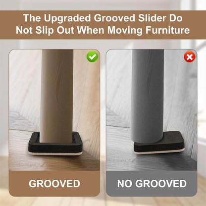 Upgraded Felt Furniture Sliders for Hardwood Floors - 8 PCS 4" | Patented Groove Design, Furniture Movers Sliders, Easily and Safely Move Any Item, Floor Protection