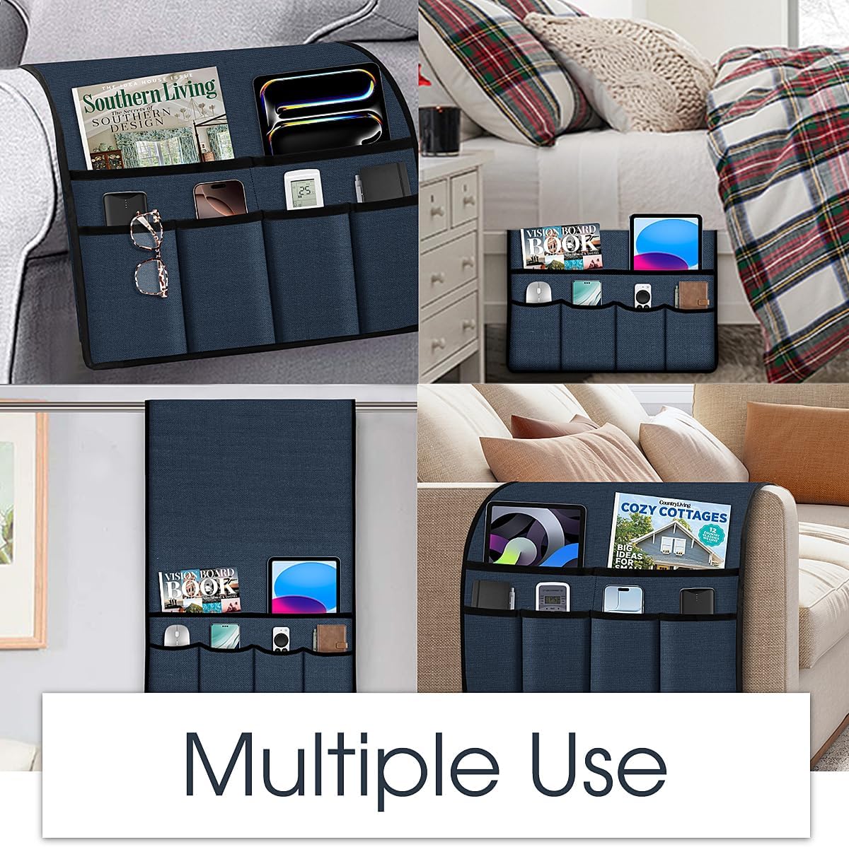 Joywell Remote Caddy Couch Remote Control Holder for Recliner Sofa Armrest Organizer Non Slip Arm Chair Caddie with 6 Pocket Storage for Magazine, Tablet, Phone, iPad, Black