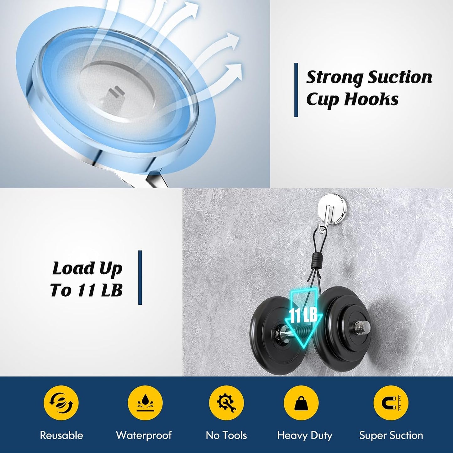 MOTAIPEAK Suction Cup Hooks for Shower,Shower Hooks Mounting on Glass Doors, Tile, Mirrors, Metals,Hook for Hanging Towels, Robe, Loofah, Jackets-Black(2 Pack)
