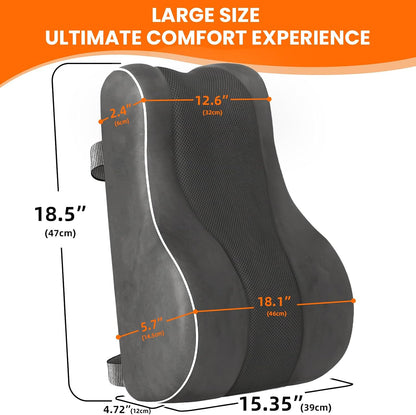 CloudBliss Lumbar Support Pillow, Memory Foam for Office Chair, Black | Ergonomic High-Density Memory Foam, Adjustable Straps, Washable Mesh Cover, Lower Back Support for Office, Gaming & Car Seat