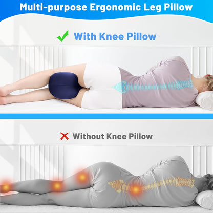 Knee Pillow for Side Sleepers, Leg Pillow with Cooling Cover, Memory Foam Body Pillow for Side Sleeping, Heart-Shape Cushion for Hip, Back & Sciatica Pain Relief, Grey