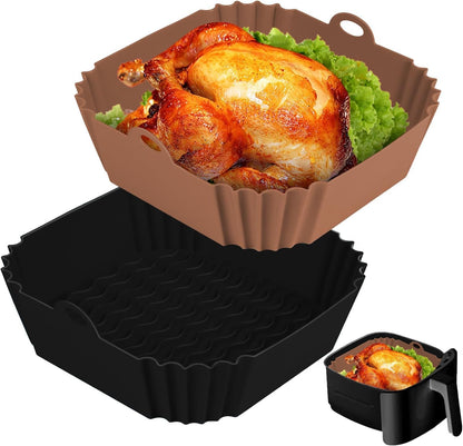 Boribim 2 PCS Square Silicone Air Fryer Liners - 8 Inch Reusable Air Fryer Pot - Air Fryer Accessories - Air Fryer Inserts for 4 to 7 QT Oven Microwave Accessories (Red + Blue)