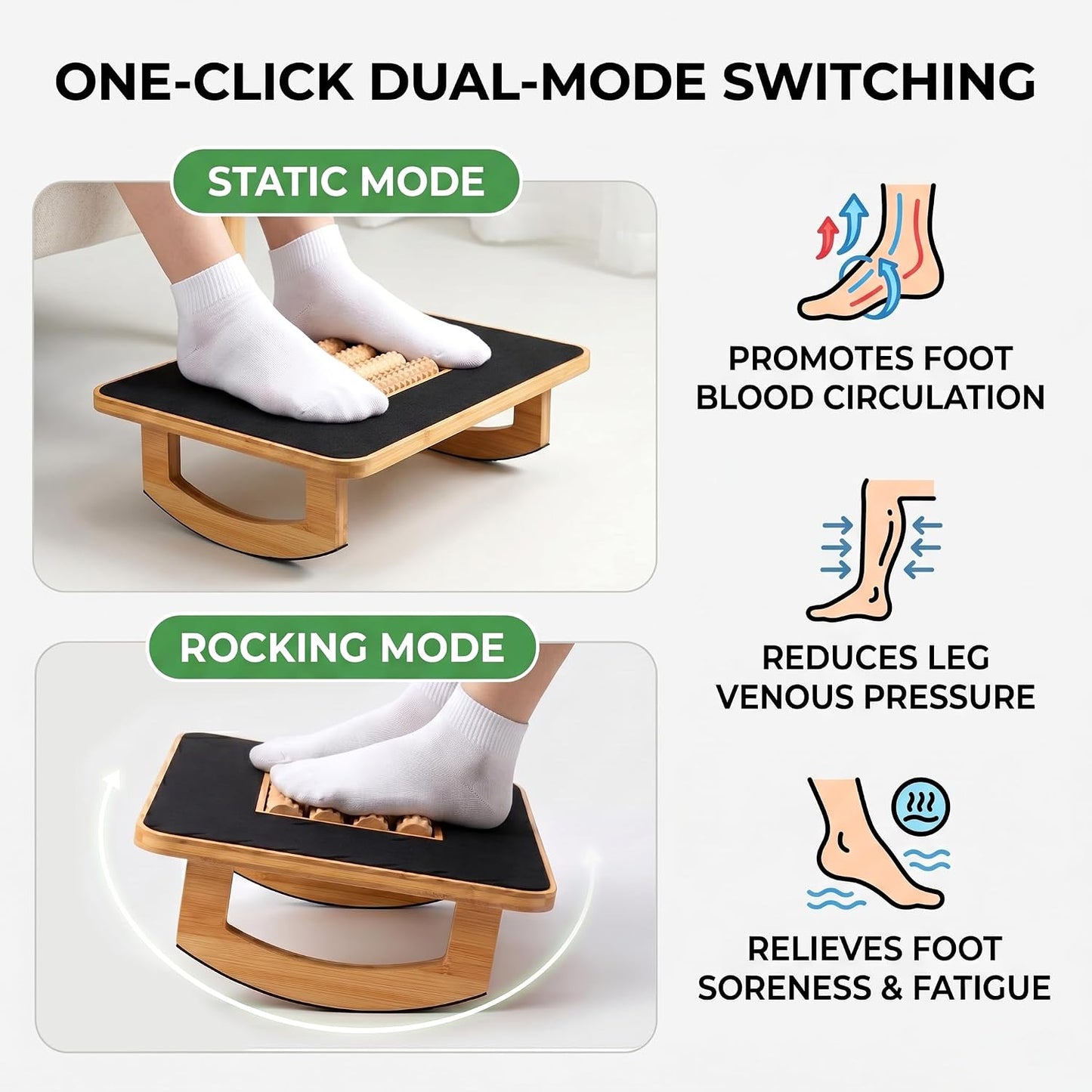 Bamboo Under Desk Foot Rest Foot Stool Rocking Footrest (Nature Semicircle) | Ergonomic Wooden Foot Stool with Non-Slip Surface