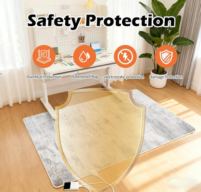 Electric Heated Carpet 35x55in Soft Plush Heating Rug 450W CX | Instant Warmth in 30s, 60 Heat Levels 12h Timer, Energy Efficient Safety Protection Ideal for Home Office Playroom 120V