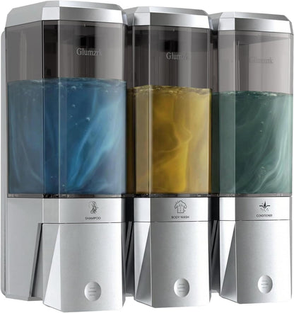 Shampoo and Conditioner Dispenser 3 Chamber No Drill Shampoo Dispenser for Shower Wall Mounted Shower Soap Dispenser 3 * 500ml Refillable Shower Dispenser for Bathroom Hotel(Black 3 Chamber)