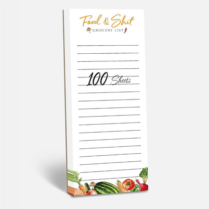 Hebayy 100 Pages Food&Shit Magnetic Back Funny Grocery List Planner Note Pad To Do List for Fridge Locker (3" x 8")