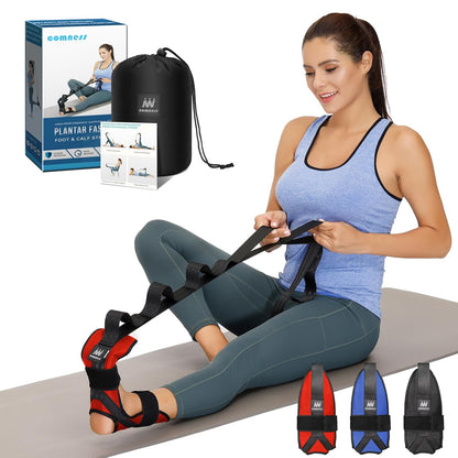 Foot and Calf Stretcher Stretching Strap For Plantar Fasciitis, Heel Spurs, Foot Drop, Achilles Tendonitis & Hamstring. Yoga & Leg Stretch Strap. (Red)