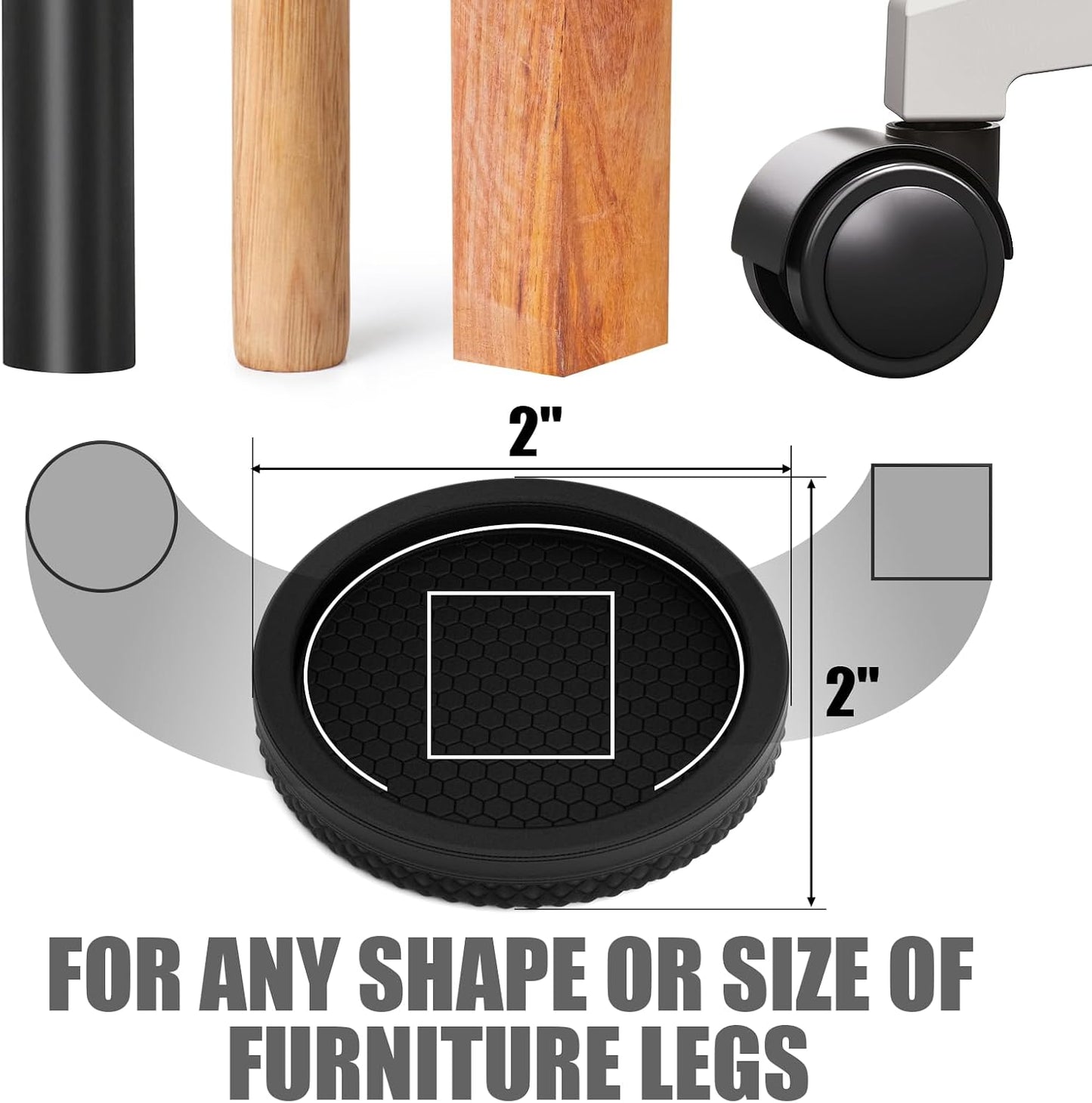 Ezprotekt Non Slip Furniture Pads, 12 Pcs 2" Anti Slip Rubber Caster Cups, No Slide Furniture Gripper, Anti Skid Furniture Coasters for Hardwood Floors, Furniture Stoppers to Prevent Sliding (Black)