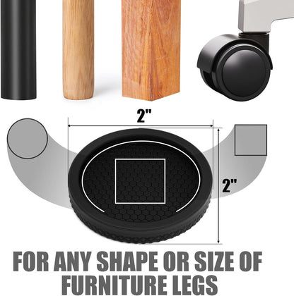 Ezprotekt Non Slip Furniture Pads, 12 Pcs 2" Anti Slip Rubber Caster Cups, No Slide Furniture Gripper, Anti Skid Furniture Coasters for Hardwood Floors, Furniture Stoppers to Prevent Sliding (Black)