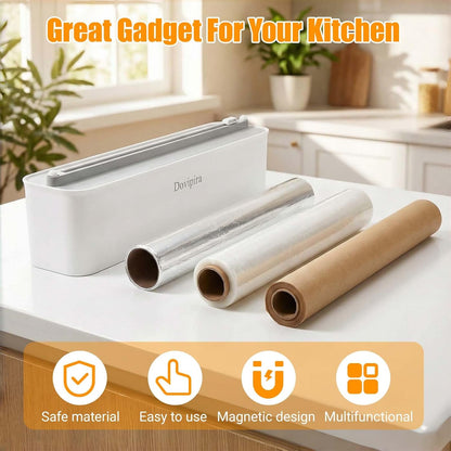 Large Magnetic Plastic Wrap and Foil Dispenser with Cutter | Magnetic & Adhesive Mounting, Fits for Max 12.8In x 984Ft of Plastic Wrap, 12.8In x 328Ft of Foil & Parchment Paper