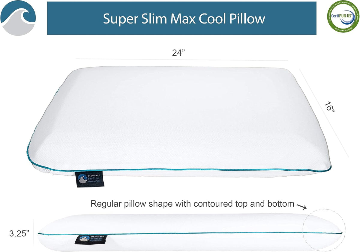 Bluewave Bedding Ultra Slim Gel Memory Foam Pillow for Stomach and Back Sleepers - Thin, Flat Design for Cervical Neck Alignment and Deeper Sleep (2.75-Inches Height, Standard Size)