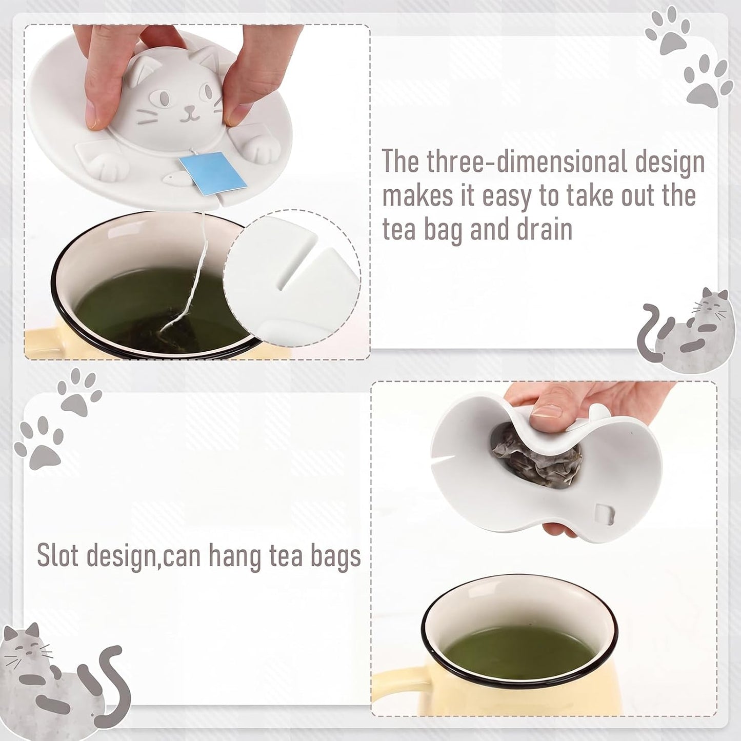 4 Pcs Tea Bag Squeezer 4 Inch Silicone Tea Bag Holder & Squeezer Dishwasher Safe Purple Cute Cat-shaped Cup Silicone Lids Warm Cover Supplies