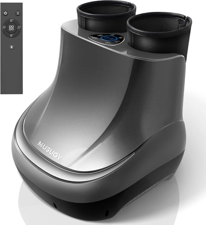2 in 1 Shiatsu Foot and Calf Massager Machine with Adjustable Heat | Enclosed Design for Tired Legs & Feet, Fits US Men's 11 / Women's 12.5, 5 Modes, 9 Intensities, Remote, Corded Power