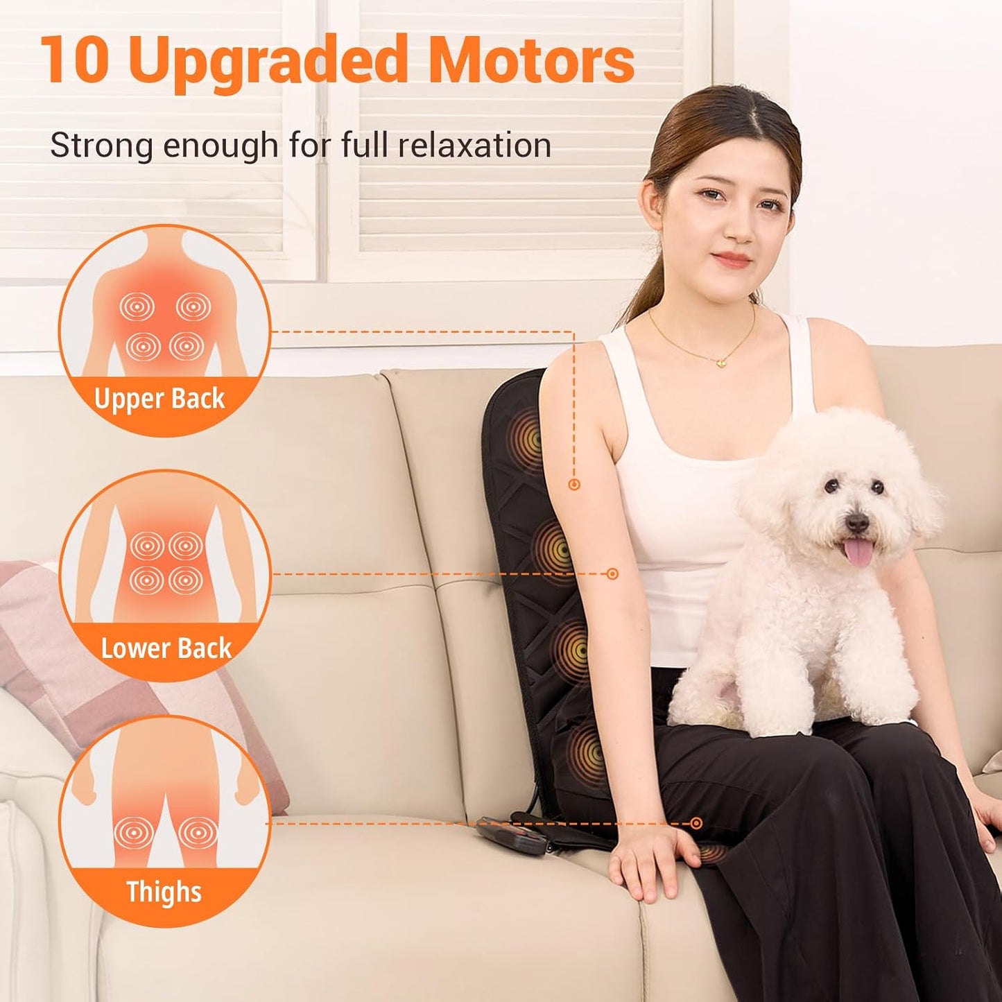CARSHION 10 Vibrating Massage Nodes Back Massager Chair Pad for Pain Relief | Home Office Use