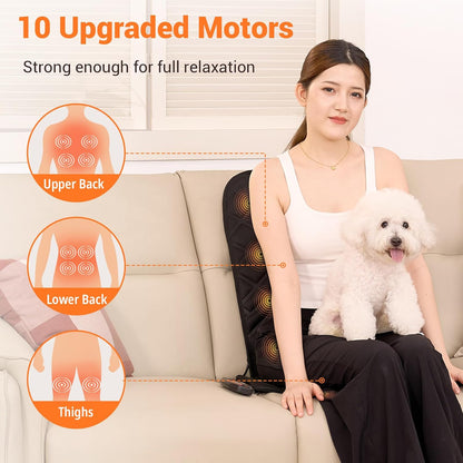 CARSHION 10 Vibrating Massage Nodes Back Massager Chair Pad for Pain Relief | Home Office Use