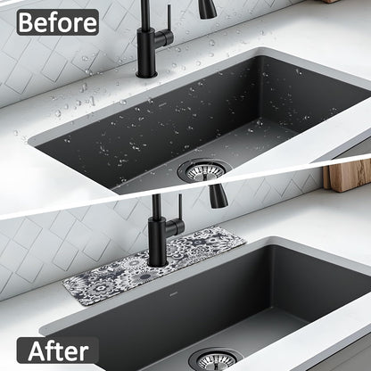 24" X 5.5" Kitchen Sink Splash Guard Faucet Mat Mandala Super Absorbent Fast Drying Faucet Guard & Draining Mat Sink Splash Guard Behind Faucet for Kitchen, Bathroom