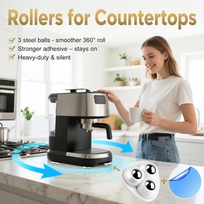Self Adhesive Appliance Sliders 8 Pack Kitchen & Furniture Rollers | Move Small Appliances Easily 360° Glide No Tools Peel Stick 12lbs Per Wheel