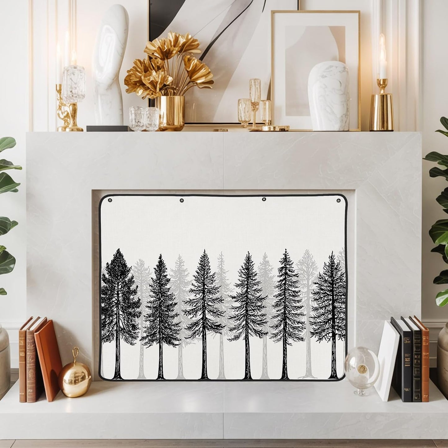 Magnetic Fireplace Cover Oak Tree Forest Fireplace Screen Decorative Black Deep Roots Branches Insulation Fireplace Blocker Blanket Save Energy Fireplace Draft Stopper Covers for Living Room 36x30