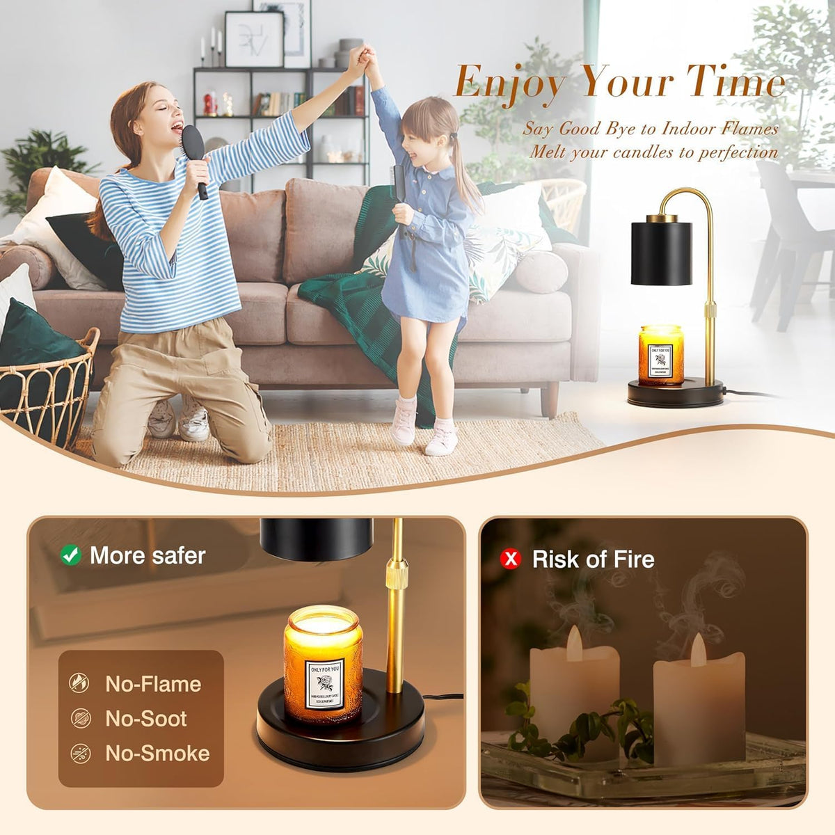 CASTLELIFE Dimmable Candle Warmer Lamp with Timer, Height Adjustable Candle Warmer for Jar Candles, Electric Wax Melt Warmer for Home Decor House Warming Gifts, Birthday Gifts for Women, Black Clear