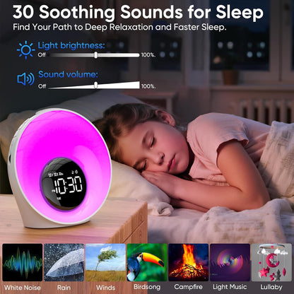 AFEXOA Sunrise Alarm Clock with Wake Up Light & White Noise Machine | 30 Soothing Sounds, 14 Colors Dimmable Nightlights, Digital Dual Alarm Clock for Bedroom/Heavy Sleepers/Adults/Kids