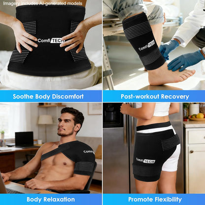 ComfiTECH Reusable Multipurpose Ice Pack with Adjustable Straps, 12" x 15" | Soft Gel Cold Compress for Hands-Free Relief on Back, Shoulder, Knee, Hip, Large Oversized Wrap for Minor Aches & Pains