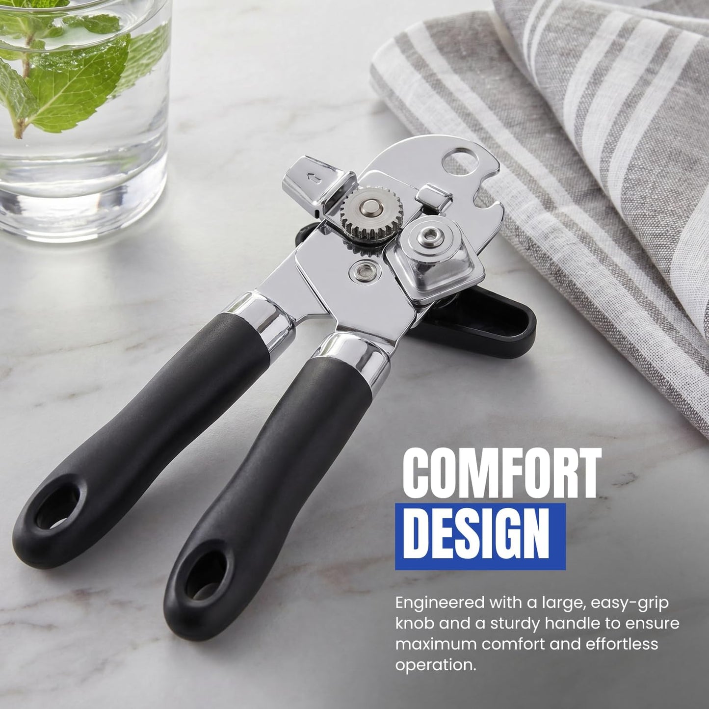 Can Opener Manual, Heavy Duty Stainless Steel Rust Proof Can Opener with Easy Grip Handle, Smooth Edge Safe Cut, Can Openers for Seniors, Durable Kitchen Tool
