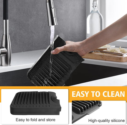 17.7-Inch Kitchen Sink Splash Guard Mat | 7° Slope for Fast Self-Draining | Snap-Lock Design | Universal & Cuttable Silicone Faucet Mat Gray