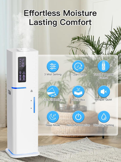 10L/2.64Gal Humidifier, Top Fill Quiet Ultrasonic Cool Mist Humidifiers for Bedroom, Covers 550ft², 60H Runtime, 24H Timer, 3 Mist Modes Humidifier Large Room, Home, Office, Plants, Black