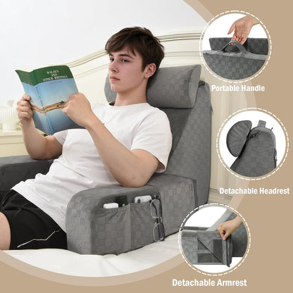 Vekkia 19'' Reading Pillow for Adults with XL Side Pockets, Adjustable Arms | 45° Back Support Chair for Sitting in Bed, Washable Cover, Perfect for Gaming, Watching TV, Relaxing, or Recovery, Gift Idea