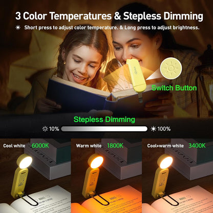VAVOFO USB Rechargeable Bookmark Reading Light, Blue Light Blocking Amber LEDs for Bedtime Reading - Clip On, 9 Lighting Modes