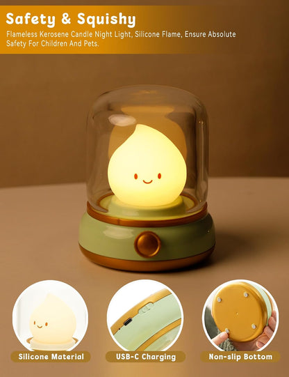 WANIDEA Night Light for Kids, Rechargeable Night Light for Bedroom | Stepless Dimming, Retro Flame, Room Decor, Warm Candlelight, Gifts for Kids, Bedside Lamp With USB-C Charging Cable