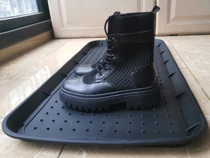 Boot Tray for Entryway,Hard Plastic Boot Mat,Shoe Tray,Shoe Mat for Indoor and Outdoor Use (Black Flower (Hard Plastic), 29.5X14.9 inch)