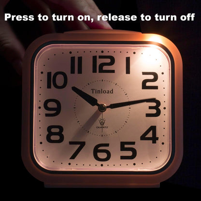 Tinload 5.5" Large Analog Alarm Clock Silent Non Ticking, Gentle Wake, Beep Sounds, Increasing Volume, Battery Operated Snooze and Manual Light, Easy Set, Black (Best for Elder)