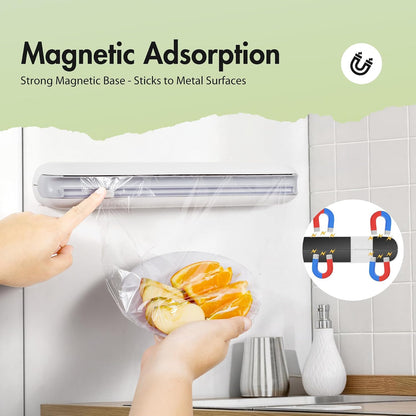Aluminum Foil & Plastic Wrap Dispenser with Cutter - Easy One-Hand Operation, Space-Saving Kitchen Organizer for Worktops & Cabinets, Magnetic Cling Film Dispenser - Fits 12" Rolls, Gray
