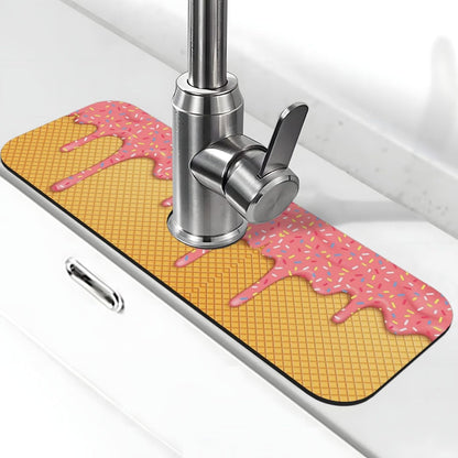 Aquamarine Blue Mexican Tiles Faucet Splash Guard Mat for Kitchen Sink 15x5.5" - Colors B