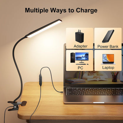 Vansuny Clip on LED Desk Lamp, Eye-Caring USB Reading Light for Home Office