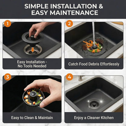 Solid Brass Body 3-in-1 Kitchen Sink Drain Strainer & Stopper, Heavy Duty Pop Up Plug Assembly with 2 Baskets, Anti-Clog Replacement for US Standard 3-1/2 Inch Drains, Rust-Proof Silver