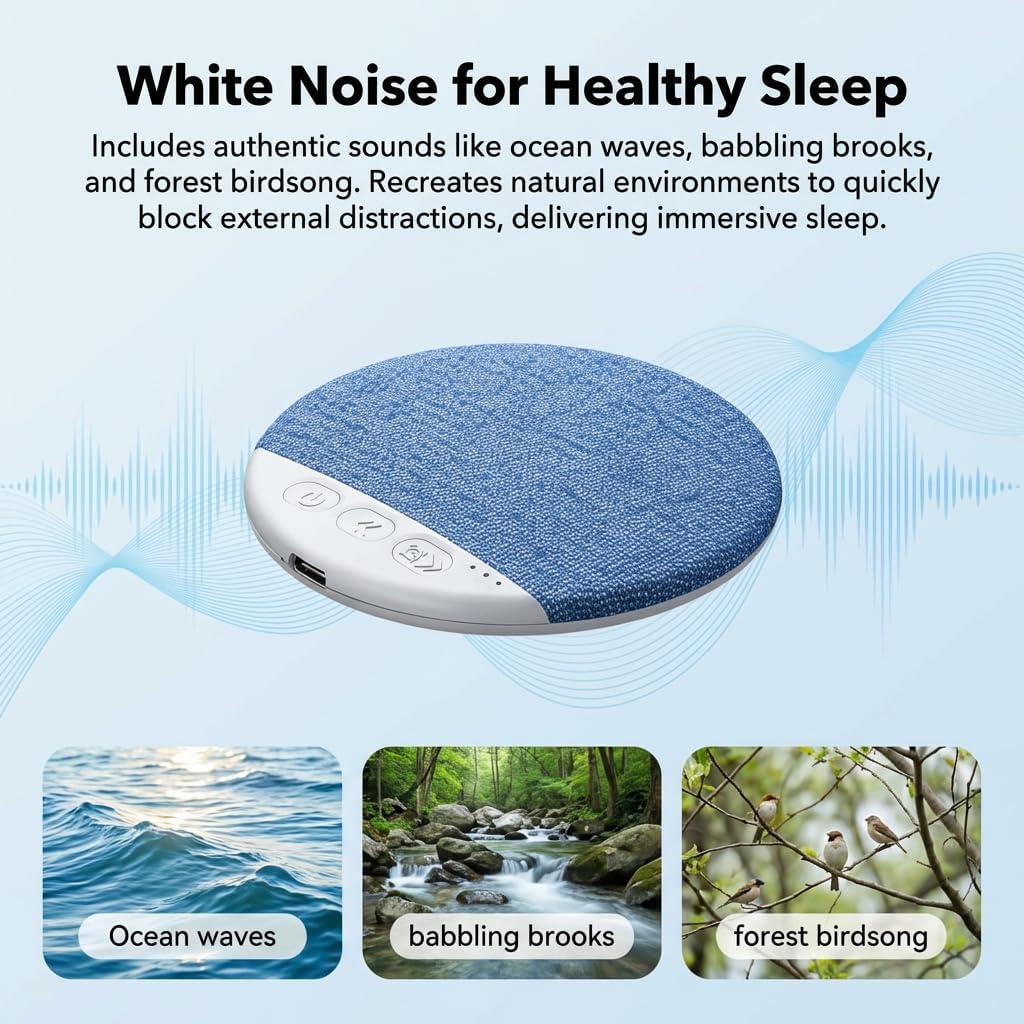 Ultra-Thin Bluetooth Pillow Speaker,Mini Portable Under Pillow Speaker with White Noise Timer Wireless Sleep Aid,Bone Conduction Sound Design for Side Sleepers,Private Stereo Sound for Adult&Kid,Blue