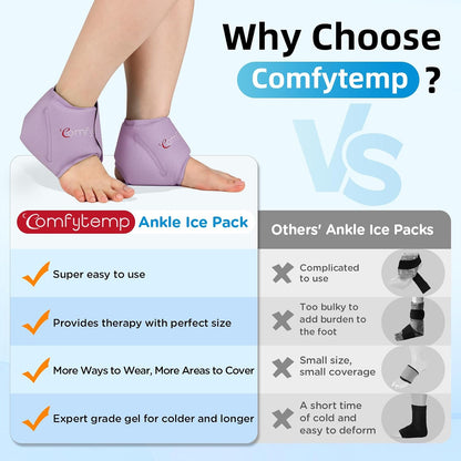 Comfytemp Ankle Ice Pack Wrap for Plantar Fasciitis, Swelling, Foot Pain Relief, FSA Eligible HSA, Gel Packs for Injuries Reusable, Hot Cold Compress for Achilles Tendonitis, Sprained Ankles, 2 Packs