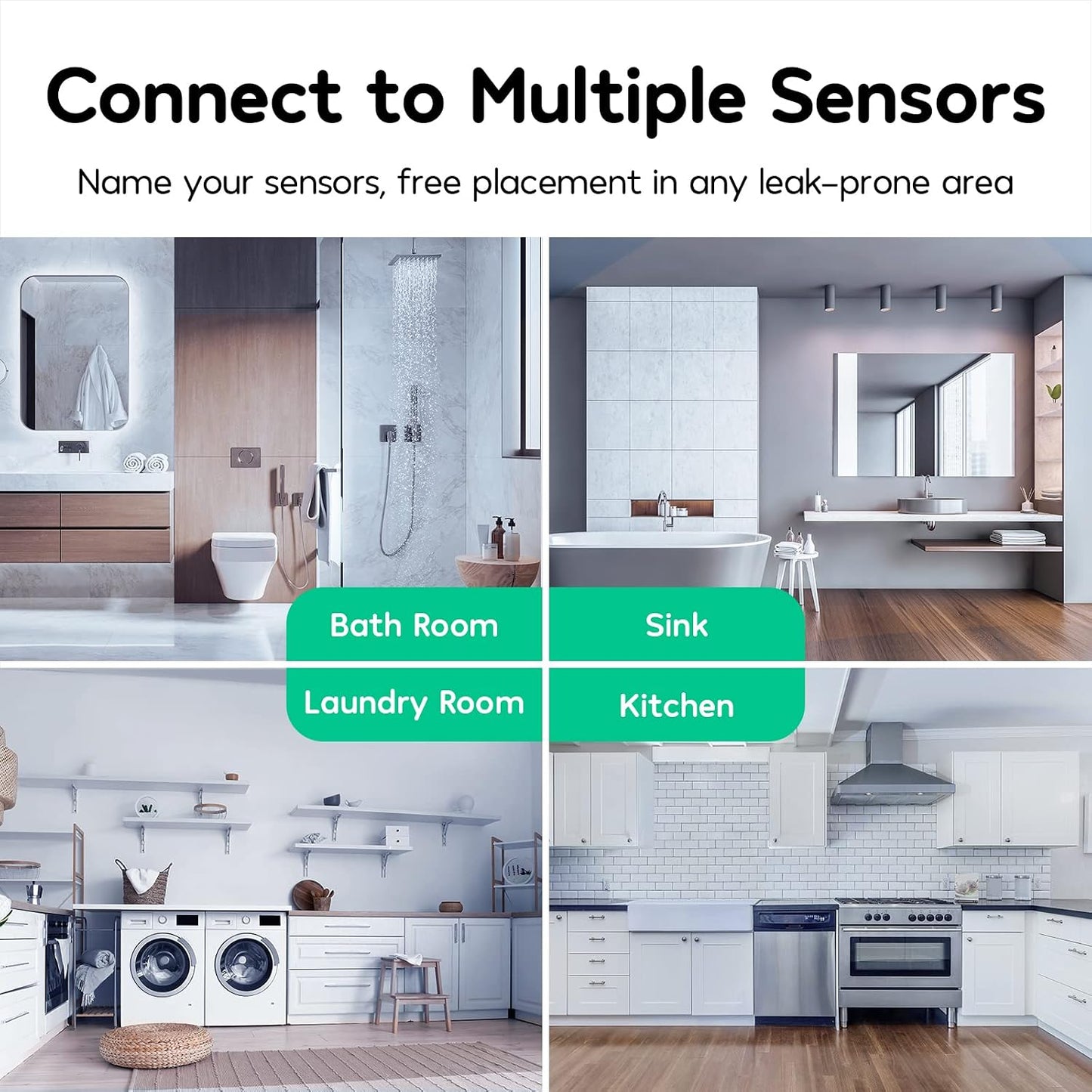 WiFi Water Leak Detector for Home, 3 Pack Water Sensors | with 100dB Adjustable Alarm, Leak Alert Email&SMS Notification, 200M Transmission for Basement, Bathroom, Laundry, IFTTT