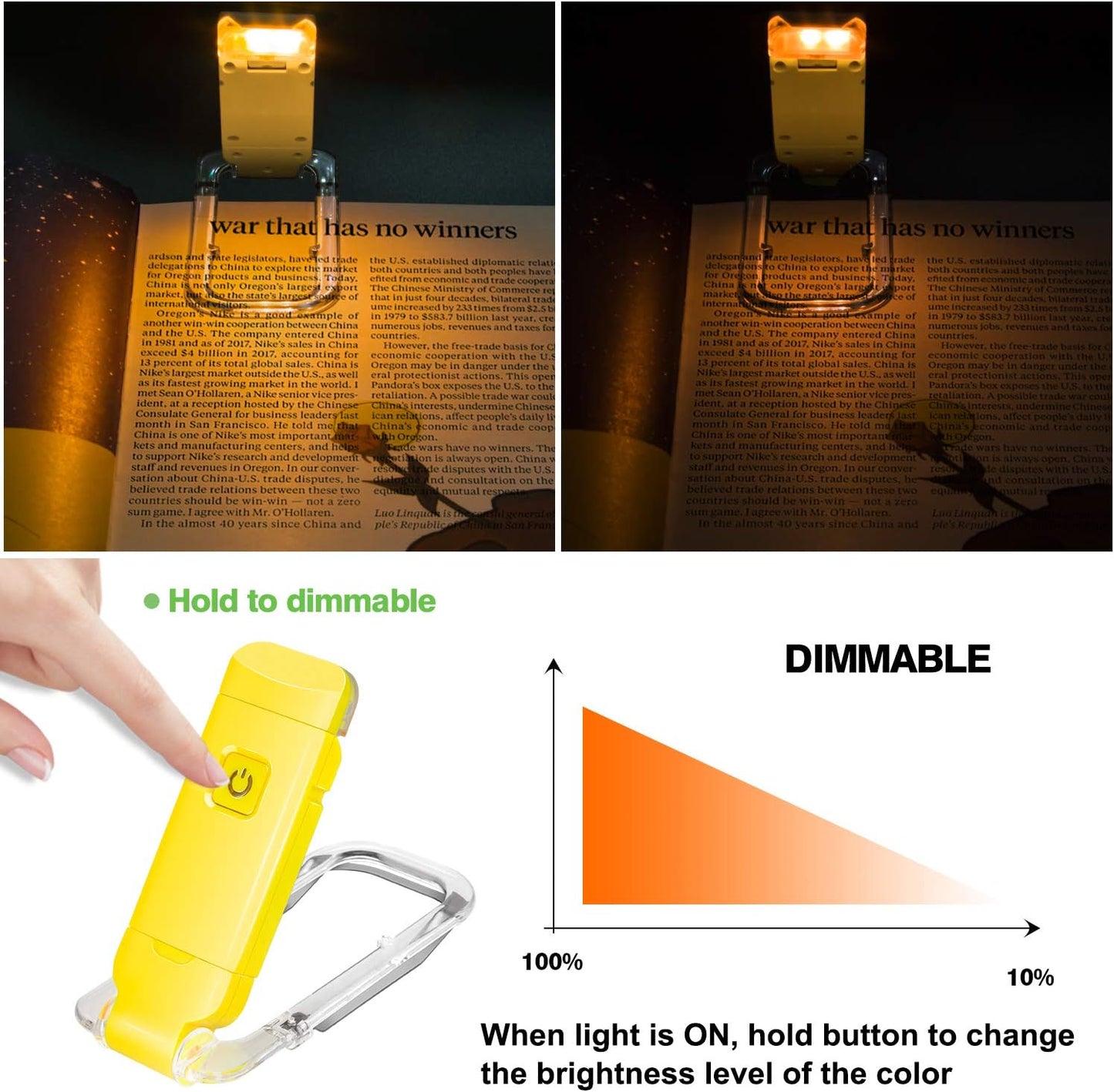 BIGLIGHT Amber Book Reading Light, LED Clip on Book Lights, Reading Lights for Books in Bed, Small Book Light for Kids, USB Rechargeable, 2 Brightness Adjustable for Eye Protection, Orange