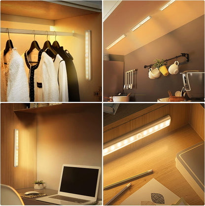 URPOWER Motion Sensor Light Indoor, 10 LED Motion Sensor Closet Lights Battery Operated Magnetic Under Cabinet Lights Strip Wireless Stick Up Night Lights Bar for Hallway Stair (1 Pack, Warm White)