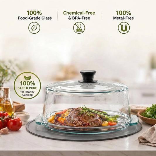 Glass Microwave Splatter Cover With Silicone Mat | Heat-Resistant Borosilicate Glass, Splatter Protection,Anti-Scald Handle,Dual Steam Vents, BPA-Free,Dishwasher Safe